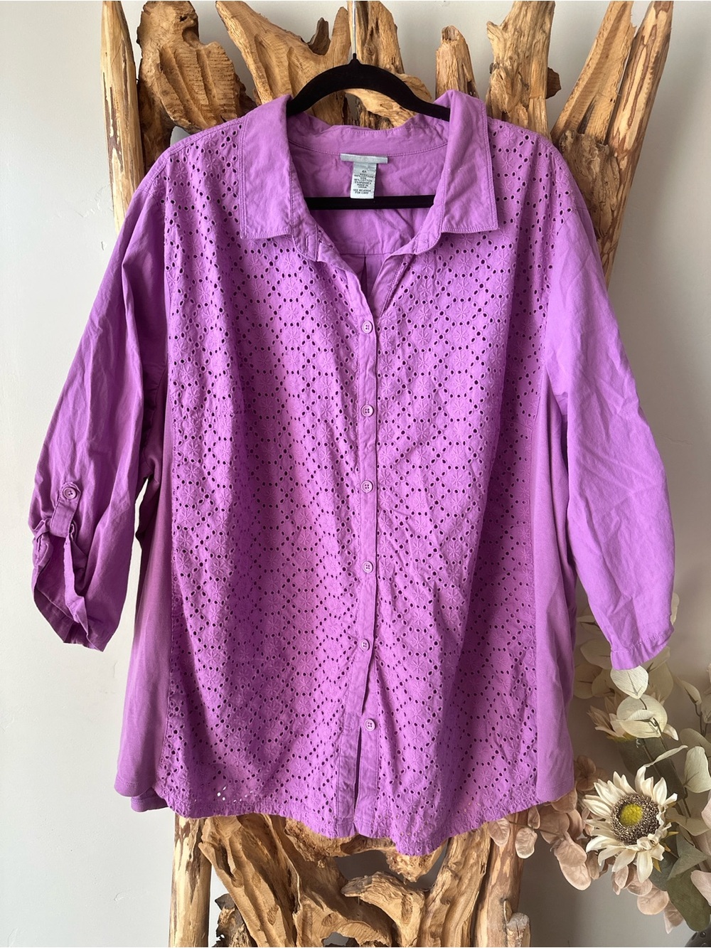 Catherines Lavender Eyelet Button-Down Shirt